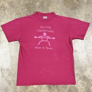 VTG Hawaii T Shirt Island Adventure Kauai By Kayak Magenta Distressed Sz L fit M